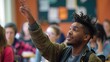 © Shozib - Confident african american student participates by raising his hand during a classroom lesson