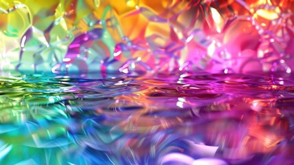 Wall Mural - stunning abstract holographic rainbow crystal background, showcasing a dreamy watery texture with vi