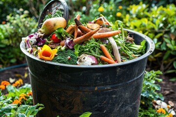 Eco-Friendly Composting Bin Filled with Diverse Organic Waste Items for Sustainable Recycling