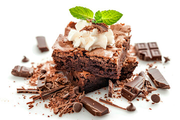 Poster - chocolate brownies pieces isolated on white background