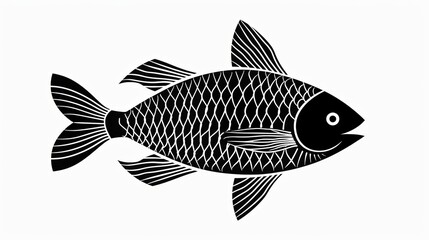 Isolated black Slavic fish symbol on white background minimalistic and stylized 