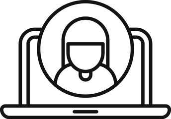 Sticker - Line art icon of a user account profile and avatar displayed on a laptop screen