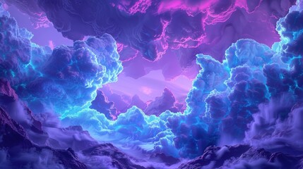 The heavens come alive with a burst of color as neon clouds drift lazily across the sky, 