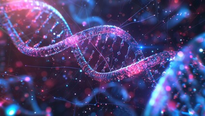 Generated AI image of DNA in a cyberpunk world.
