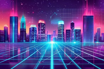 Retro 80s sci-fi city landscape design featuring neon retro waves and retro neon neon neon neon neon neon neon neon neon retro wave