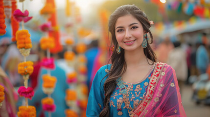 Wall Mural - young Punjabi woman standing at bascar festival