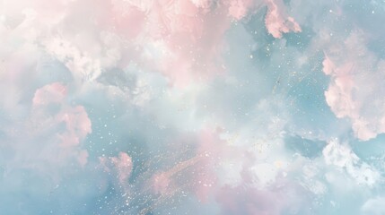 Dreamy wallpaper with pastel blush pink sky blue gradients cloud textures gold threads