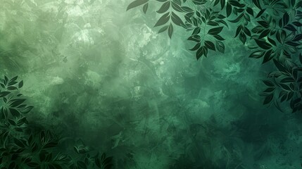 Wall Mural - Elegant wallpaper with forest green to emerald gradient leaf textures diffused light