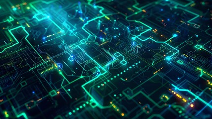 Futuristic wallpaper with dark background glowing neon circuits high-tech backdrop