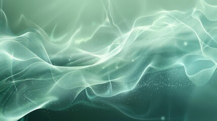 Wall Mural - Green and blue gradient backdrop with flowing curves and tiny glowing details