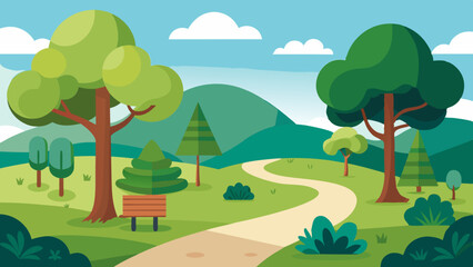 nature park with trees and path scenery landscape vector illustration