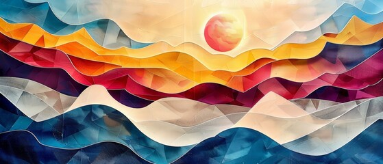Wall Mural - This abstract watercolor painting features a captivating 3D geometric pattern, making it a perfect choice for adding a touch of artistic flair to your home dÃ©cor.