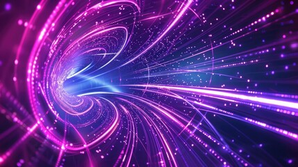 Wall Mural - vibrant abstract neon background featuring a space tunnel twisting to the left, illuminated by ultra