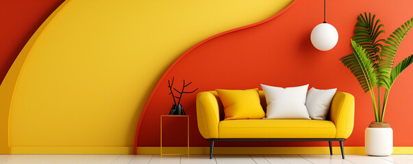 Wall Mural - Modern Living Room with Yellow and Red Color Scheme