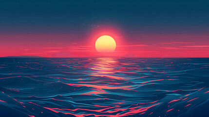 Wall Mural - sunrise ocean vector flat minimalistic isolated illustration