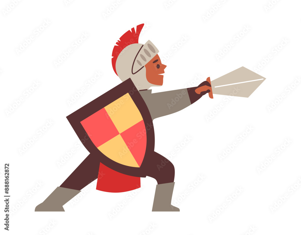 Boy dressed as a knight in armour with shield and sword, vector child ...