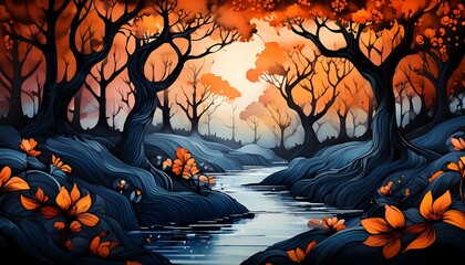 Wall Mural - fire in the woods