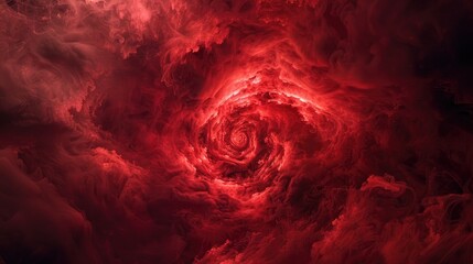 Wall Mural - Whirling clouds of smoke expand from a central point, shrouded in a menacing red glow that casts eerie shadows and sets a chilling tone, ideal for creating a spooky Halloween atmosphere.
