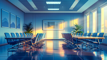 Poster - professional vector background conference room set up for a business meeting with tables, chairs. Vector illustration