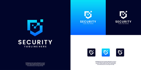 Abstract shield guard logo. security technology logo design inspiration.