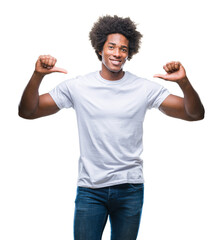 Sticker - Afro american man over isolated background looking confident with smile on face, pointing oneself with fingers proud and happy.