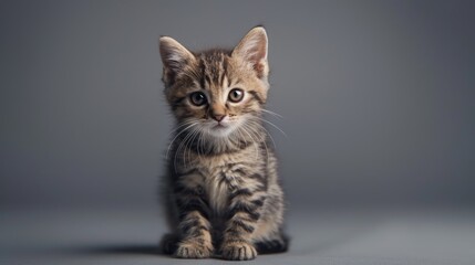 Wall Mural - Striped brown kitten on gray backdrop