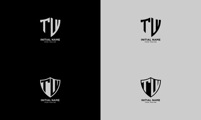 Wall Mural - initial letter TW  with shield, Geometric line shield logo icon design vector