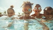 © ЮРИЙ ПОЗДНИКОВ - A group of children are happily swimming together in a pool, enjoying their time and having fun