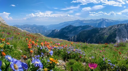 Wall Mural - a broad view of the mountains' brilliantly colored blooms