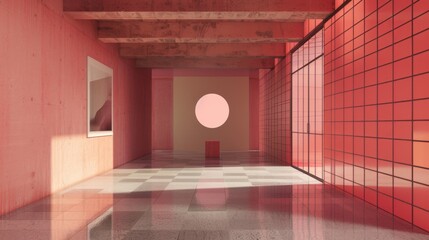 Wall Mural - Modern Minimalist Brutalism Design with Plaid Patterns in Soft HDR Lighting - 3D Render