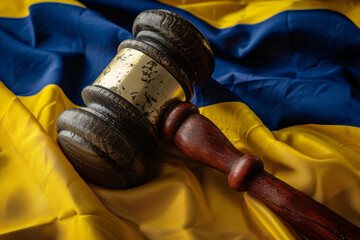 a gavel on a flag