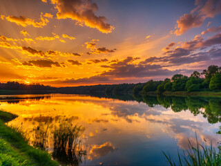 Wall Mural - sunset over lake