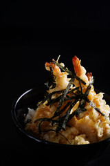 Wall Mural - shrimp tempura japanese food isolate in black background