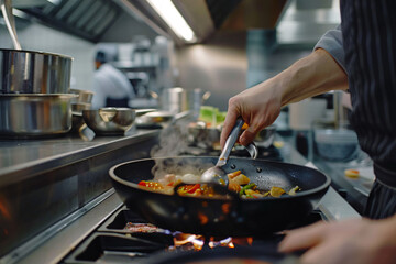 a person cooking food in a kitchen