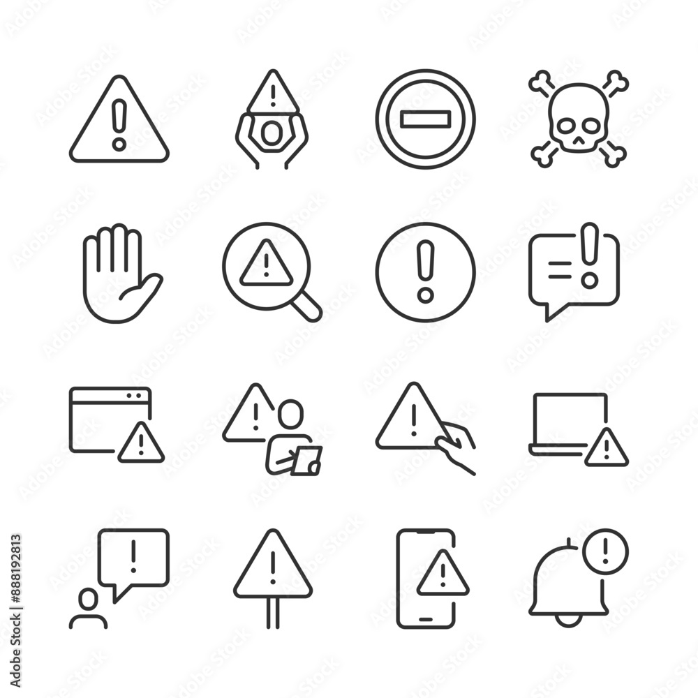 Post Risk Notification. Sign Alert and Risk Sign, icon set. Caution and Warning, Exclamation Marks ...