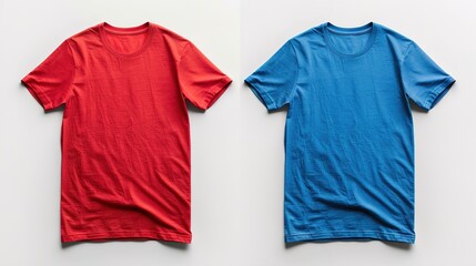 Canvas Print - Red and Blue Short Sleeve T-Shirts on White Background