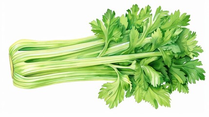 Wall Mural - Celery with crisp watercolor stalks isolate on white background