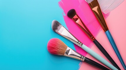 Poster - Brushes and spatula on vibrant background with white space for text