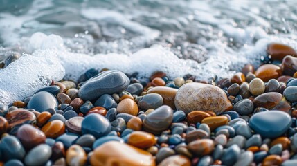 Wall Mural - Close-up of a pebble beach with waves