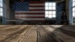 © Johannes - Empty wooden table with usa flag in background
