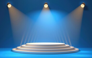 Wall Mural - elegant podium with spotlights on blue background generative ai