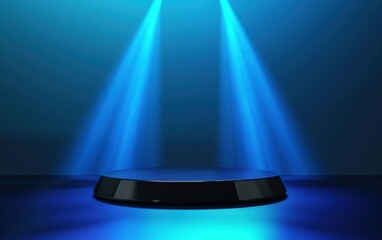 Wall Mural - abstract vector background with podium and light rays on blue color illustration of stage, pedestal 