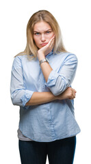 Poster - Young caucasian business woman over isolated background thinking looking tired and bored with depression problems with crossed arms.