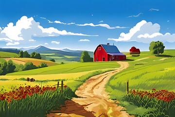 Wall Mural - landscape with a house