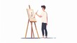 © Montaha Hossain - Young Man Painting in Minimalist Flat Design Illustration with Easel and Paintbrush