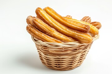 Canvas Print - White background with small basket of churros