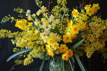 Poster - yellow narcissus and mimosa arrangement