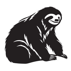 black silhouette of a Sloth with thick outline side view isolated