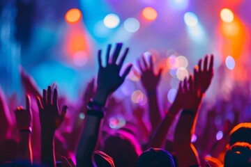 Poster - Partygoers raising hands at festival