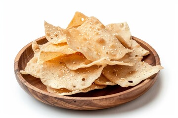 Wall Mural - Garlic crackers on a wooden plate isolated on white